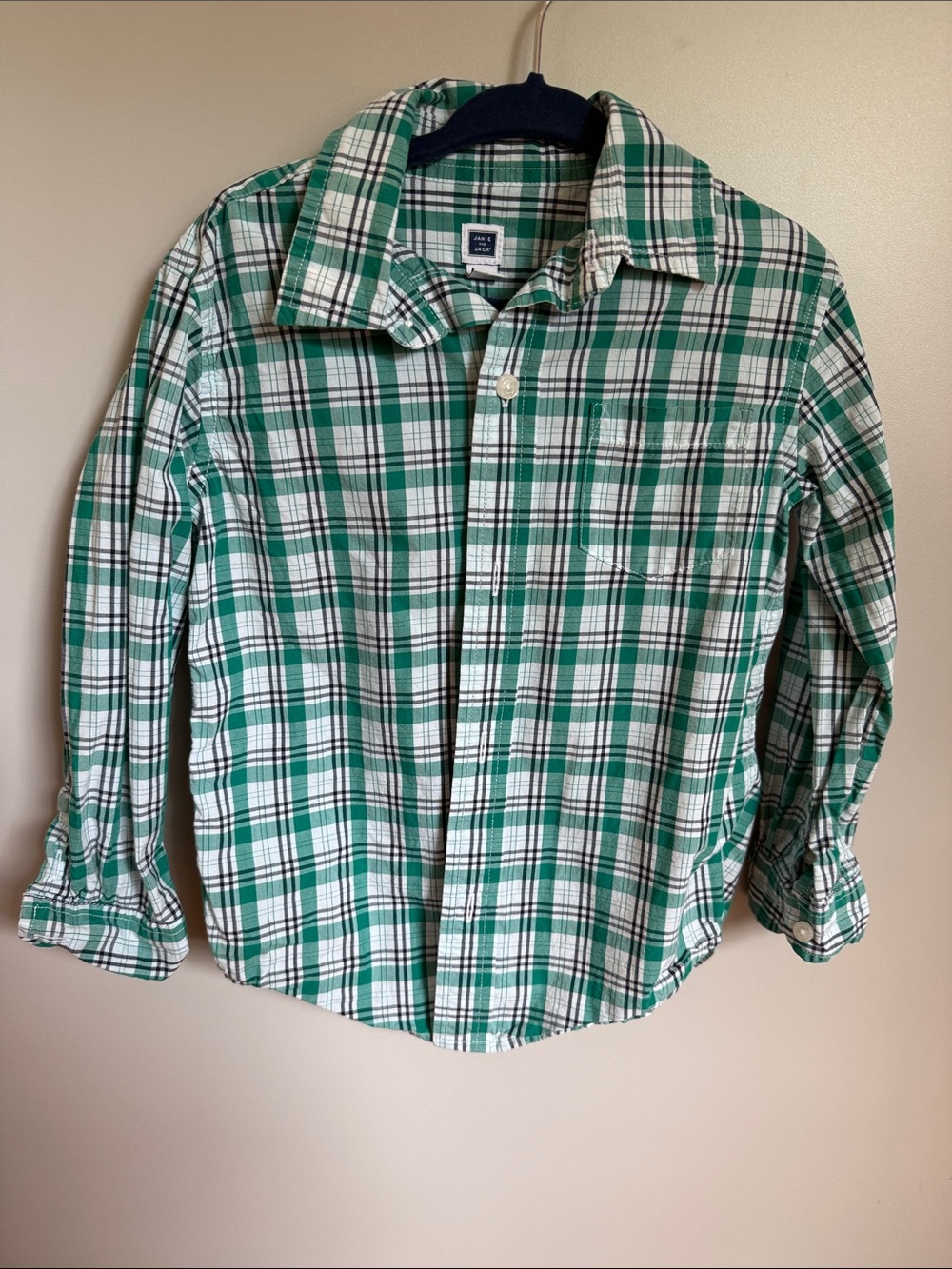 Janie and Jack Green and White Plaid Button-Down Shirt